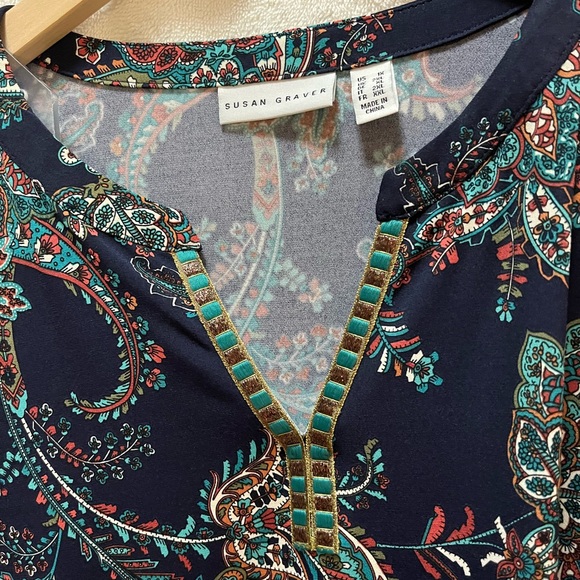 Susan Graver Split-Neck Top w/trim - Picture 3 of 3